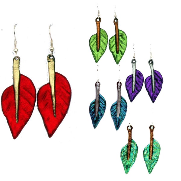 Leaf earrings in bright colours