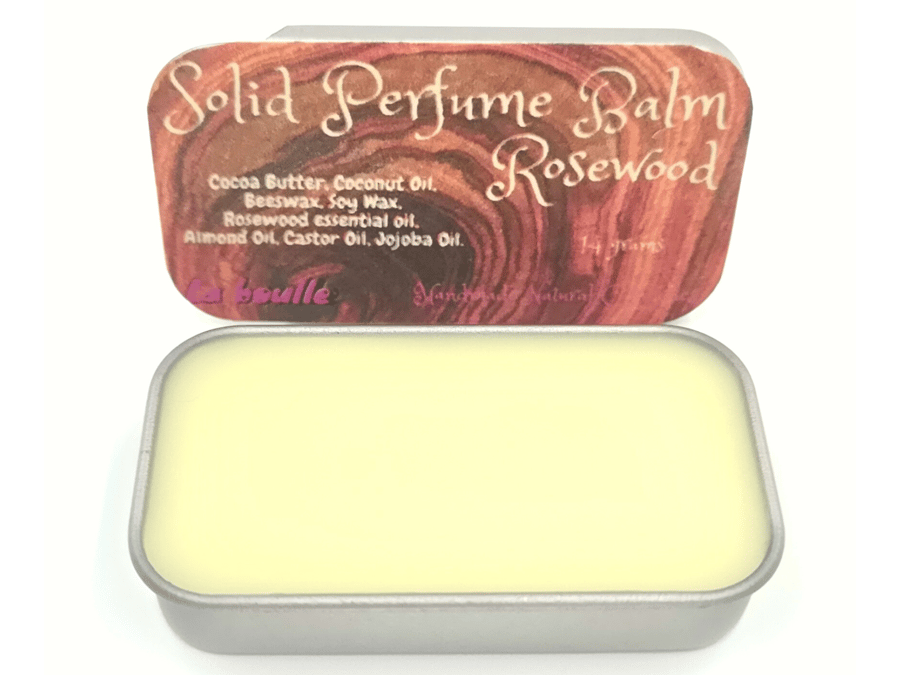 Rosewood Solid Natural Perfume Balm. For sensitive skin. Handmade. UK.