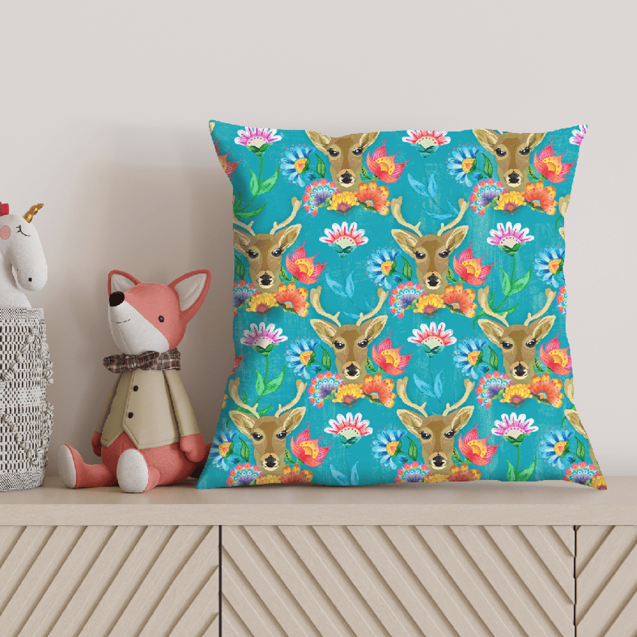 Deer Faux Suede Cushion – Teal