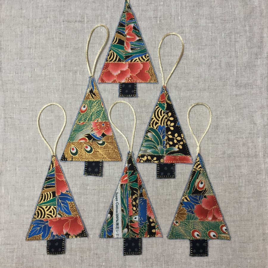 Japanese Fabric Christmas Tree Decorations Peacocks
