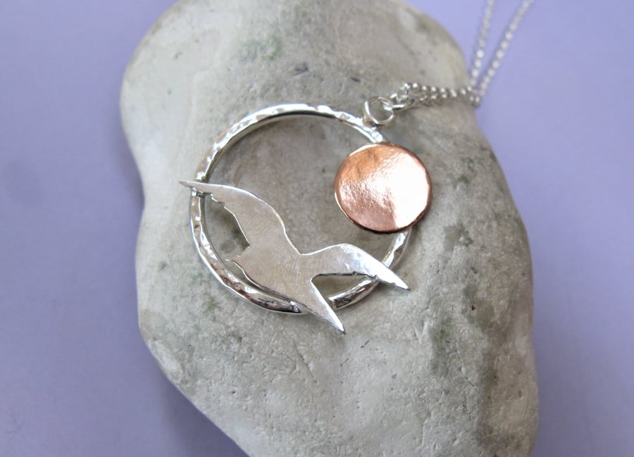 Seagull necklace in silver and copper