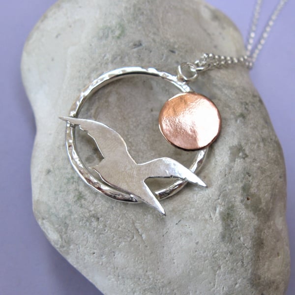 Seagull necklace in silver and copper