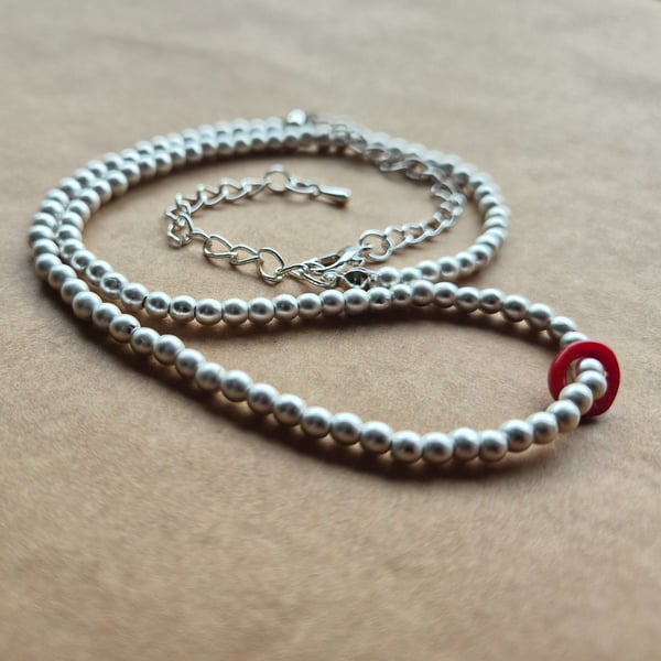 Matte Silver, dual occasion, red abstraction necklace..