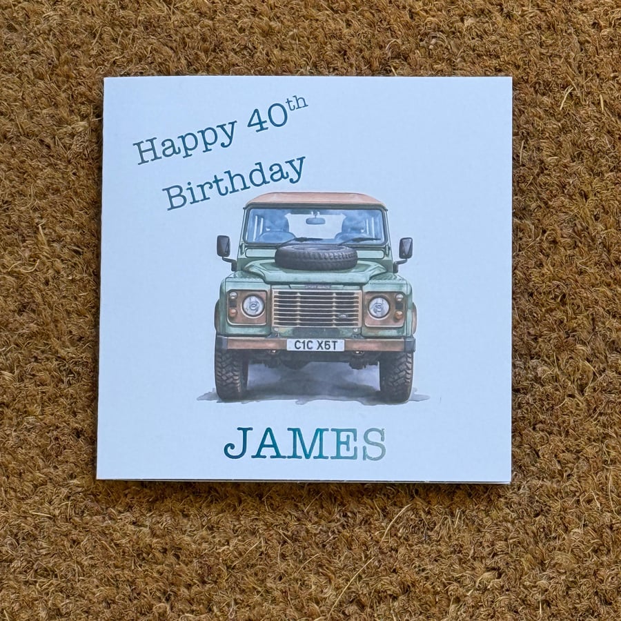 Land Rover Defender Personalised Birthday Card.Watercolour Style. Custom message