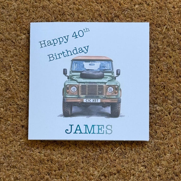 Land Rover Defender Personalised Birthday Card.Watercolour Style. Custom message