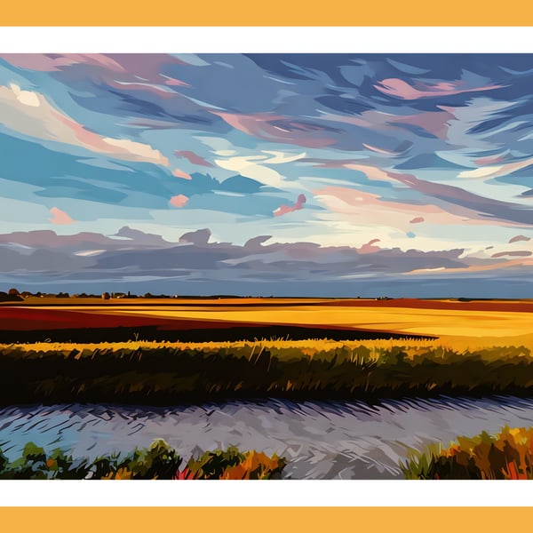 Sun Going Down Norfolk Field Greeting Card A5 Size 