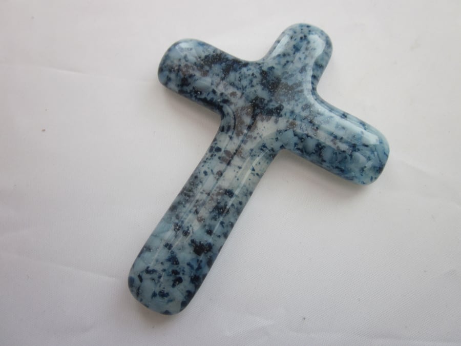 Handmade cast glass holding cross - Echoes