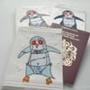 freehand embroidered zombie penguin passport cover