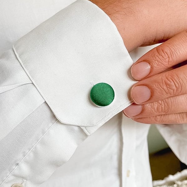 Green Pure Silk Covered Cufflinks, perfect for weddings, gorgeous groomsmen gift