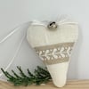 WHITE LINEN MISTLETOE HEART - Christmas Decoration
