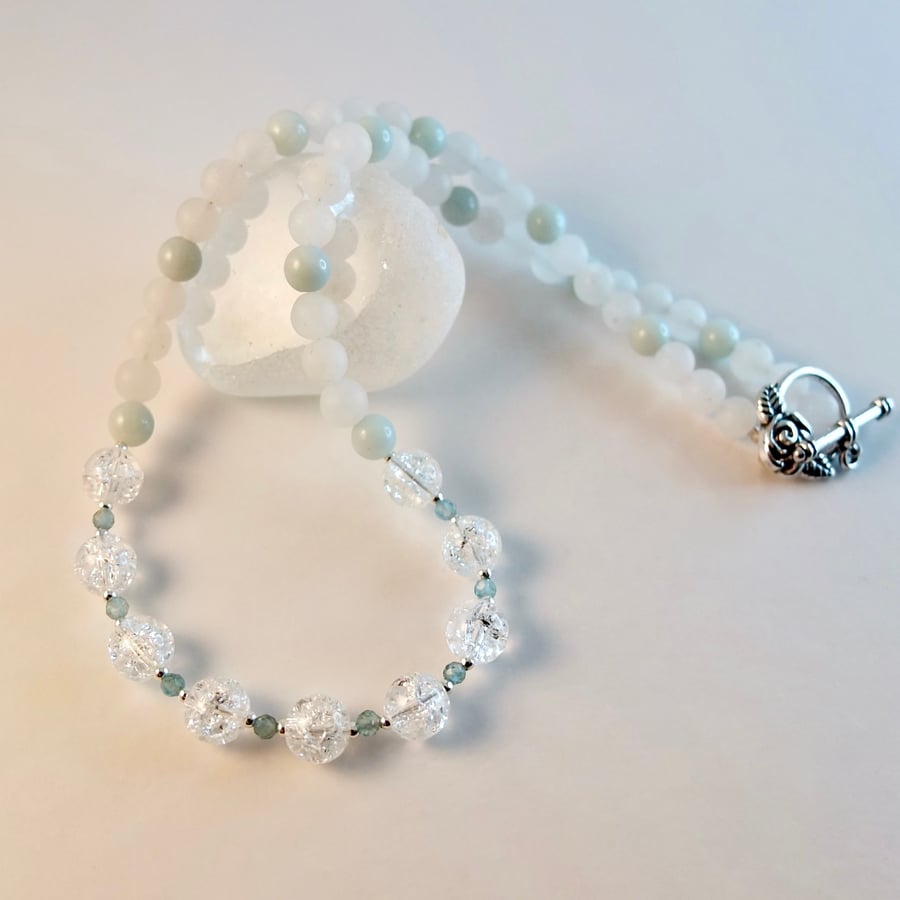 Crackle Quartz Necklace With Amazonite, Apatite & White Jade - Handmade In Devon