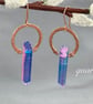 Rainbow Quartz Point Hammered Copper Rustic Boho Earrings - Image 1