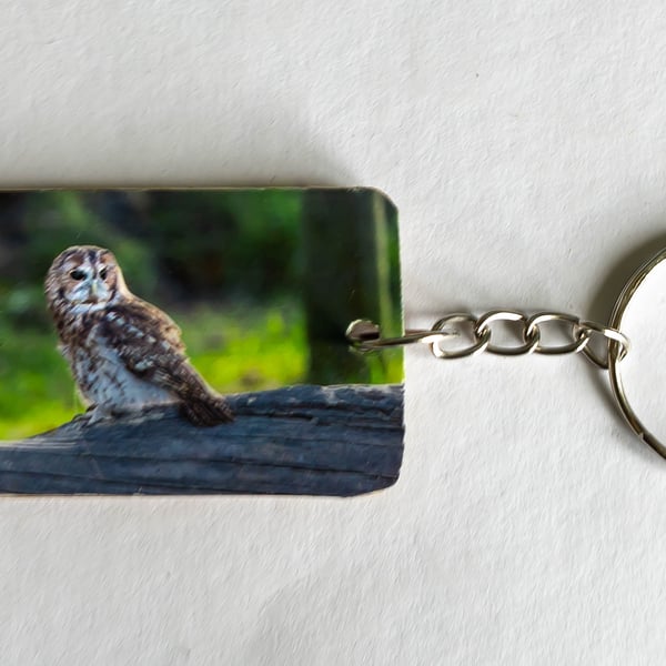 Tawny Owl Wooden Keyring