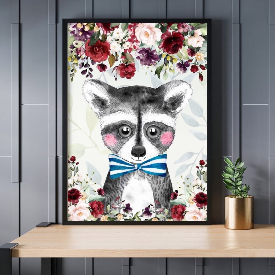 Raccoon Floral Pattern Print Premium Backpack main image 0