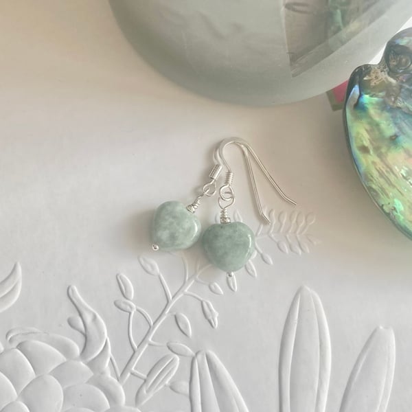 Burmese Jade heart earrings