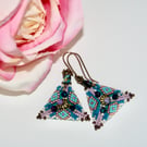 Turquoise and rose triangle beaded earrings