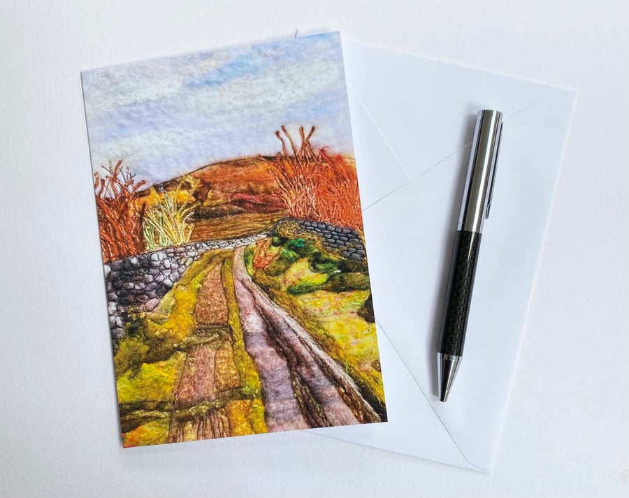 Moorland seen from a muddy lane printed card. Rural scene. Yorkshire. 