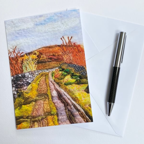 Moorland seen from a muddy lane printed card. Rural scene. Yorkshire. 
