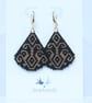 Teardrop Beaded Earrings in Black with Gold Geometric Pattern - Image 6