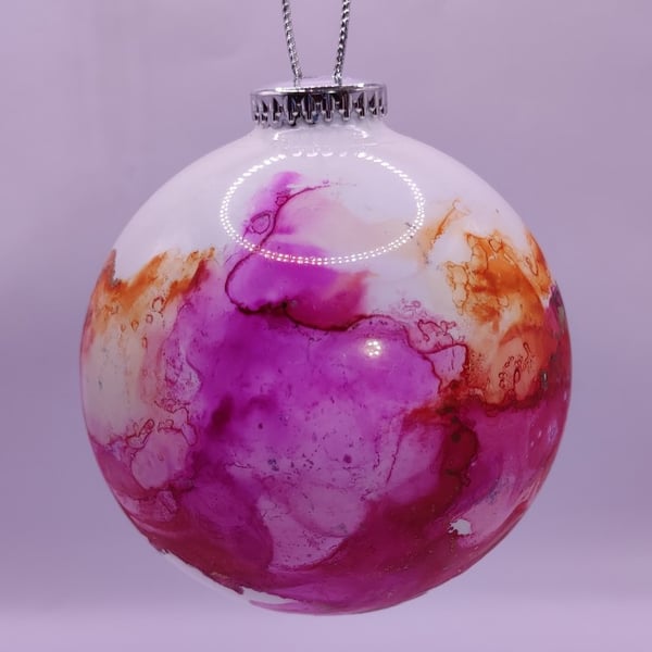 Christmas tree bauble, hand painted with alcohol inks