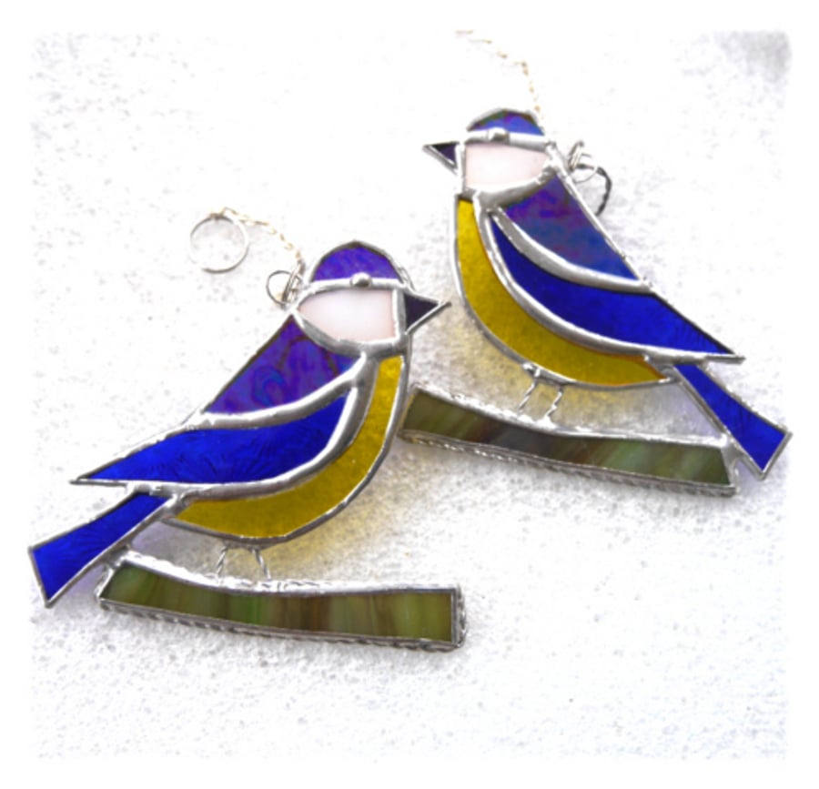 Bluetit Suncatcher Stained Glass British Bird Handmade 