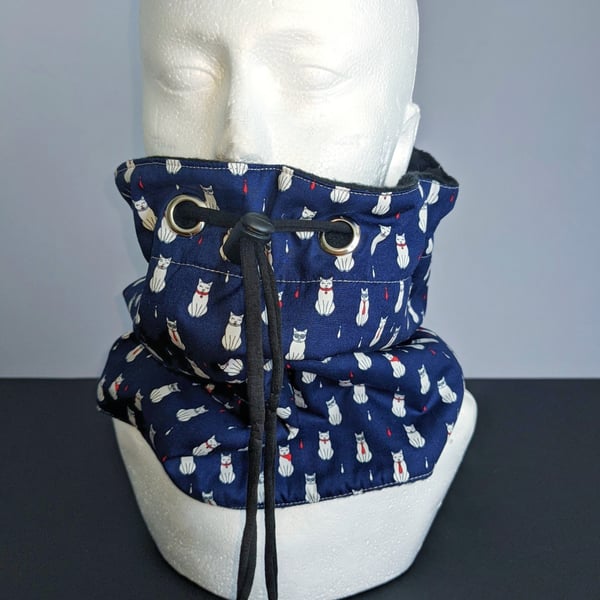 Navy and White Cat Print Fleece Lined Snood Neck Warmer