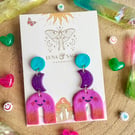 Rainbow smile Polymer Clay Earrings Happy statement earrings Gold Plated 