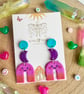 Rainbow smile Polymer Clay Earrings Happy statement earrings Gold Plated 