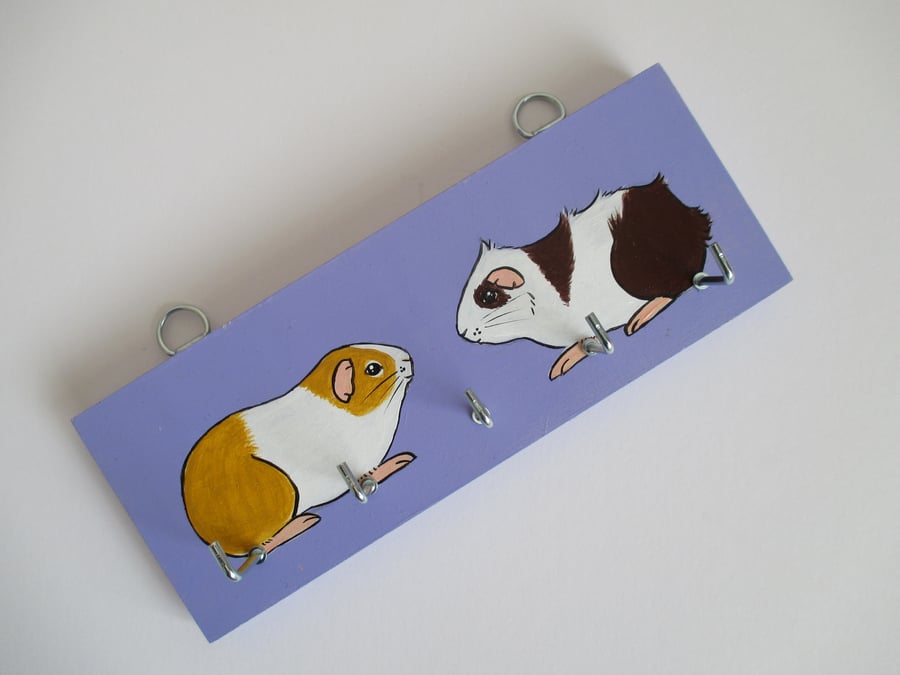 SALE Guinea Pig Key Rack Memory Stick Storage Holder Hand Painted Original Art