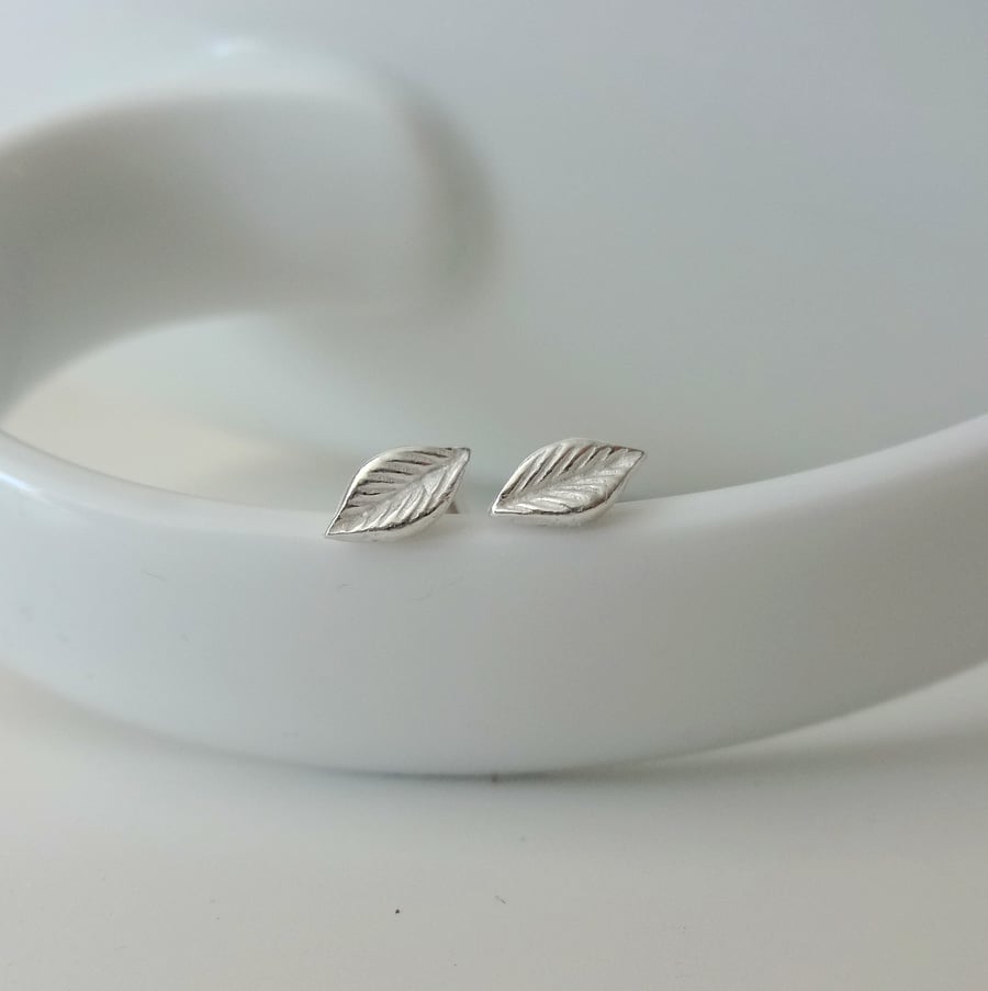 Tiny Silver Leaf Mini Stud Earrings