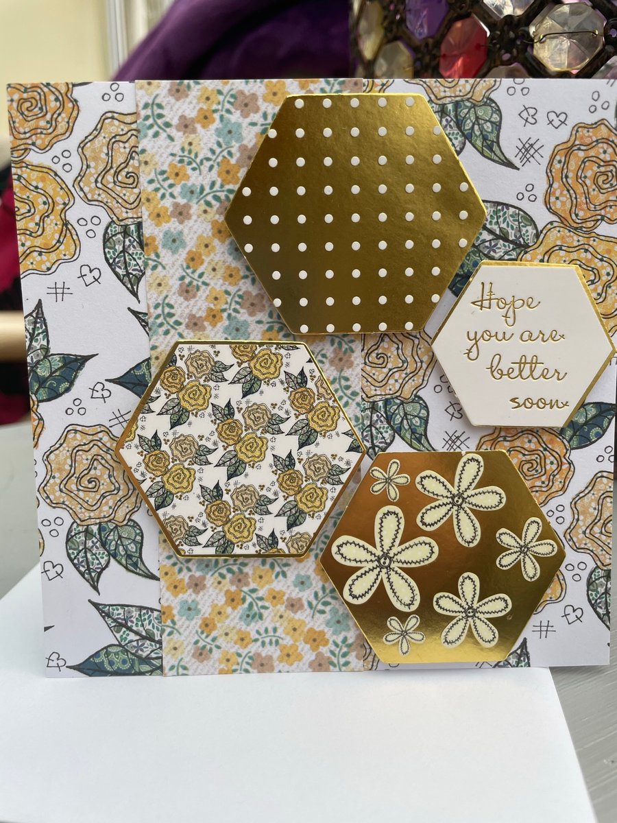 Floral honeycomb patchwork get well soon card