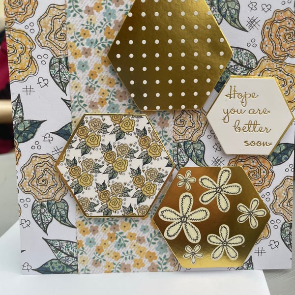 Floral honeycomb patchwork get well soon card