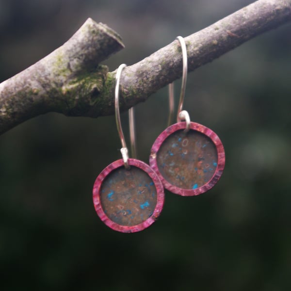 Verdigris and Red Copper Hoop  Earrings