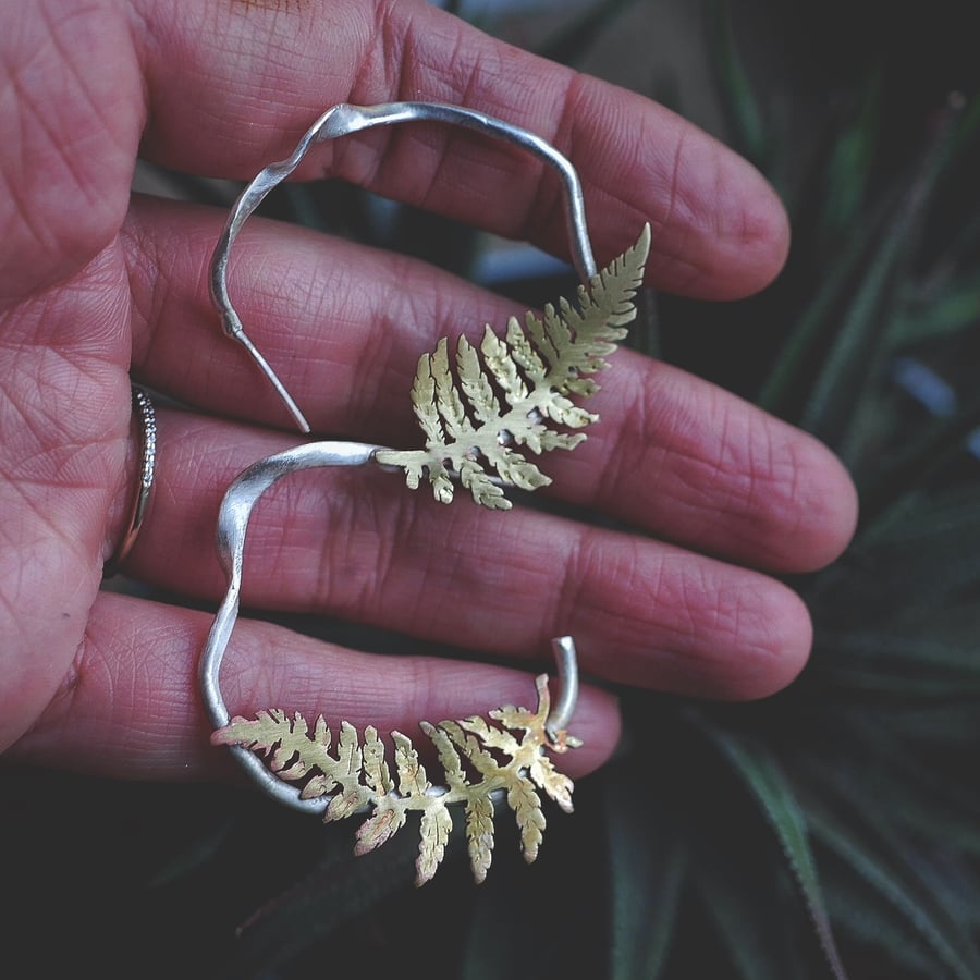 Eco Silver Fern Hoop Earrings - Made to order