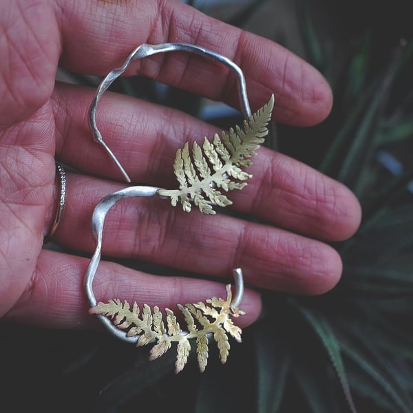 Eco Silver Fern Hoop Earrings - Made to order