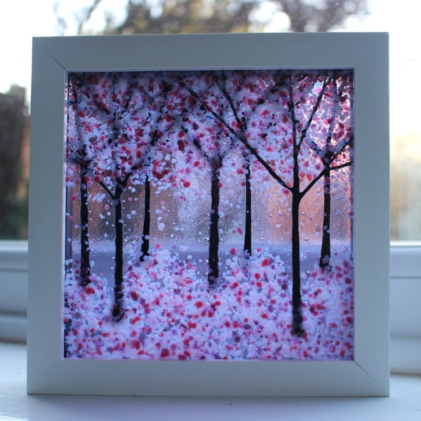 Seconds Sunday 15cm x 15cm Amazing Fused Glass Woodland Picture 'Lilac Blossom'