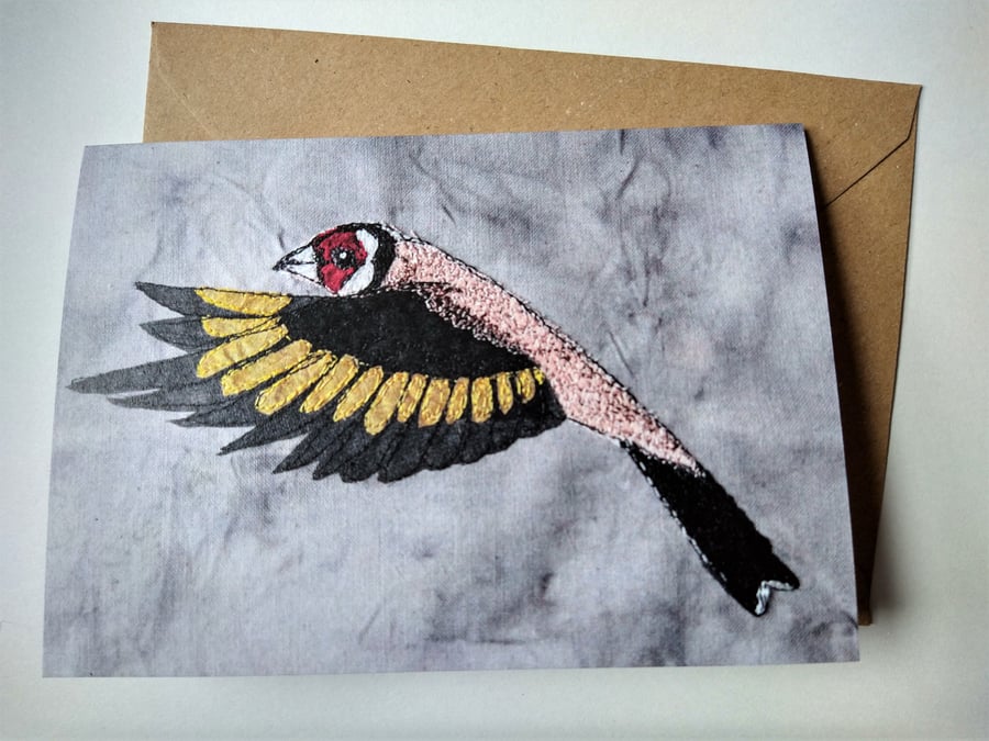 Goldfinch Embroidered Portrait Greetings Card