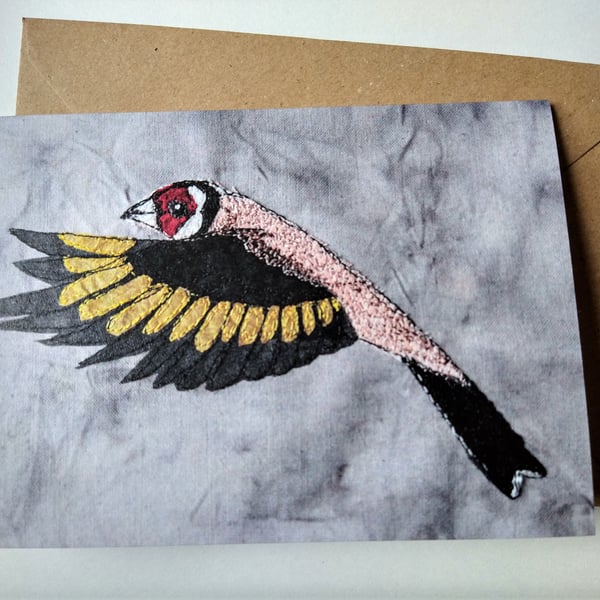 Goldfinch Embroidered Portrait Greetings Card