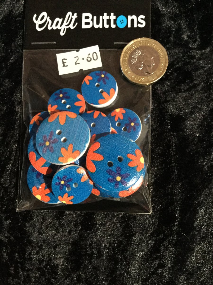 Craft Buttons Blue Orange Flowers (N.70)