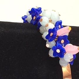 AQUAMARINE floral bracelet STUNNING rose gold adjustable 21 carat Czech glass