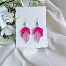 Pink Acrylic Leaf Earrings - Layered Translucent Ombre Dangles