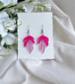 Pink Acrylic Leaf Earrings - Layered Translucent Ombre Dangles