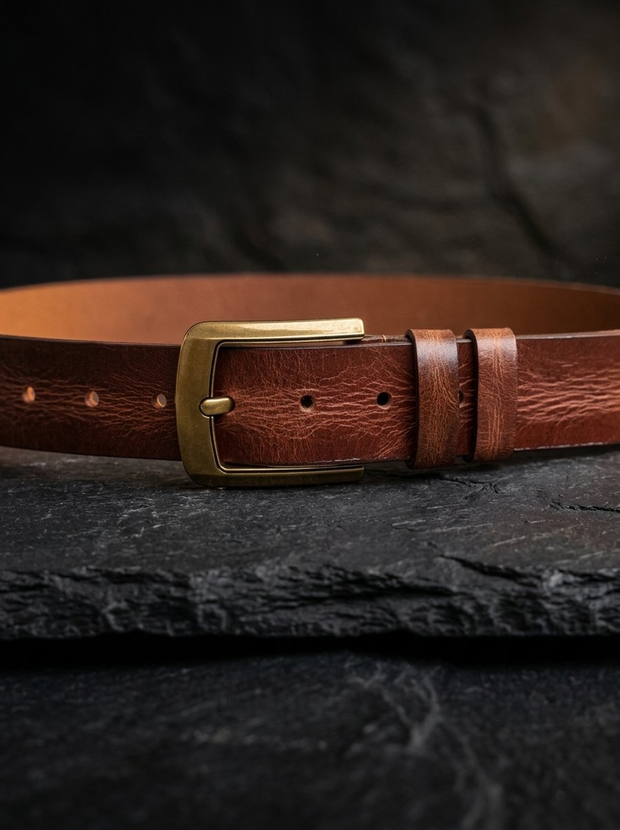 Cognac Brown Full Grain Vintage Leather Belt Heritage Brass Buckle Mens 38mm