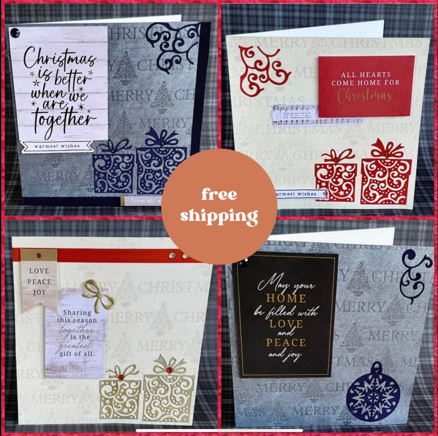 Christmas cards. Set of four contemporary Christmas cards. Free shipping