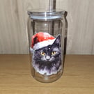 Christmas Black Cat Wearing Santa Hat 16oz Plastic Libbey Can Cup