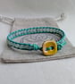 Amazonite and mint green leather bracelet with yellow button  - Image 10