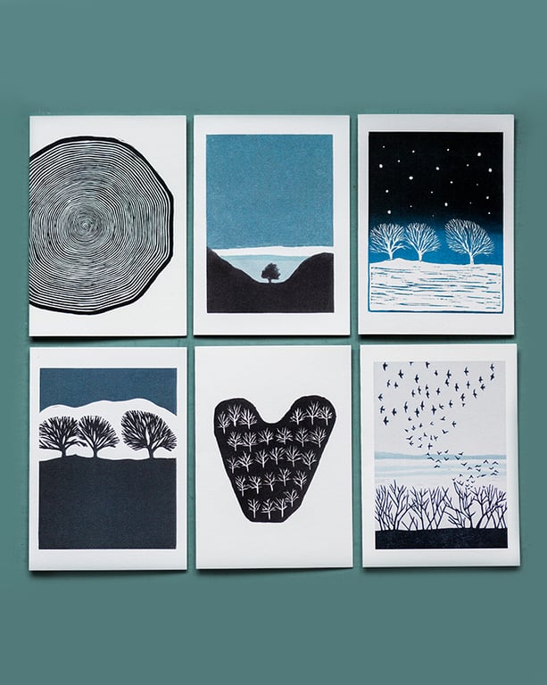 Set of SIX blank cards: NORTHERN TREES