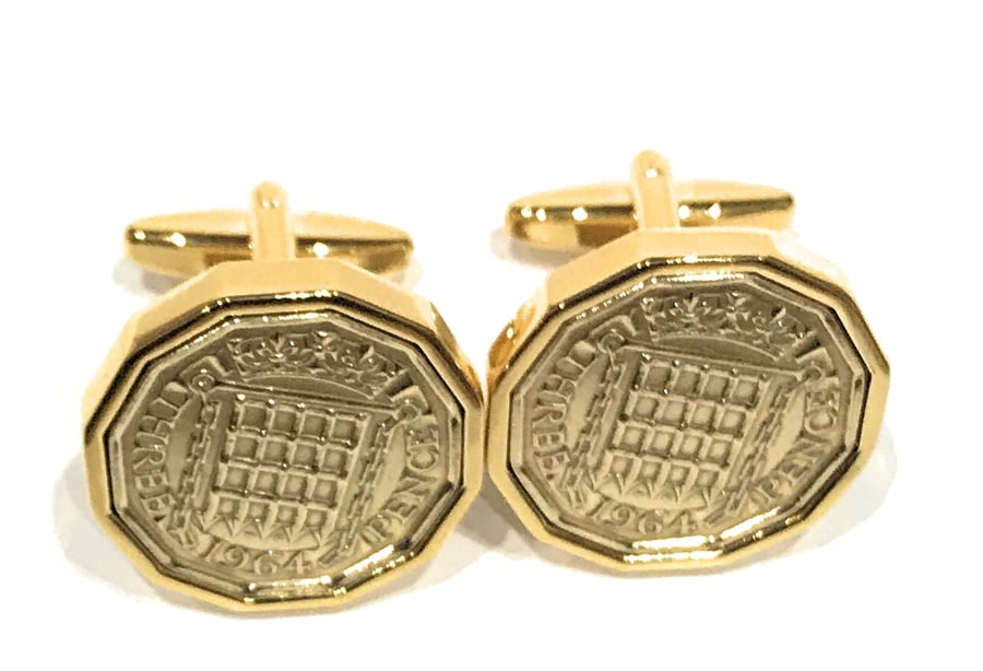 1964 Threepence Coin Cufflinks Mens 58th Birthday Gift  Present Anniversary