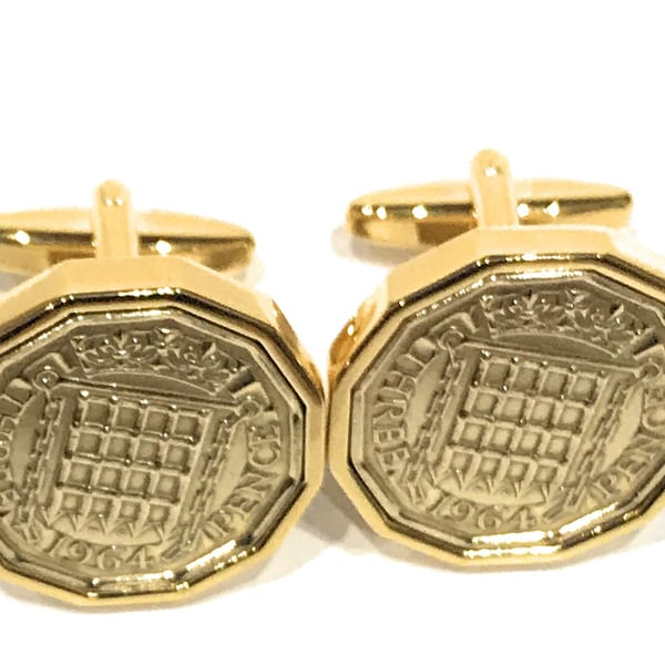 1964 Threepence Coin Cufflinks Mens 58th Birthday Gift  Present Anniversary