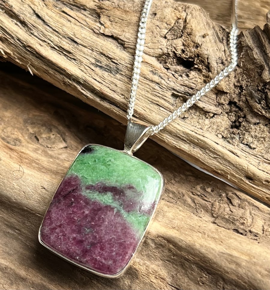 Ruby and Zoitsite sterling silver pendant 00002185